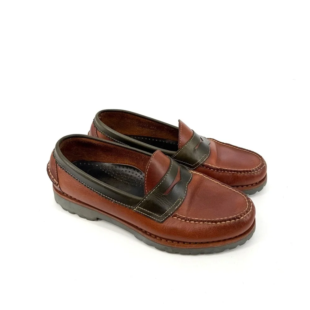 GH Bass Weejuns Kennebec Mens 8.5 D Brown Olive Leather Lug Sole Penny Loafers